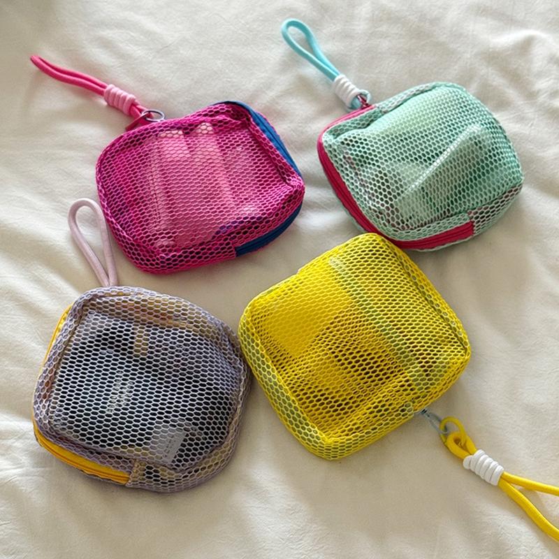 Square Mesh Cosmetic Bag Beach Bag with Zipper Colorful Makeup Bags for Women Cute Student Pencil Case Cosmetic Pouch
