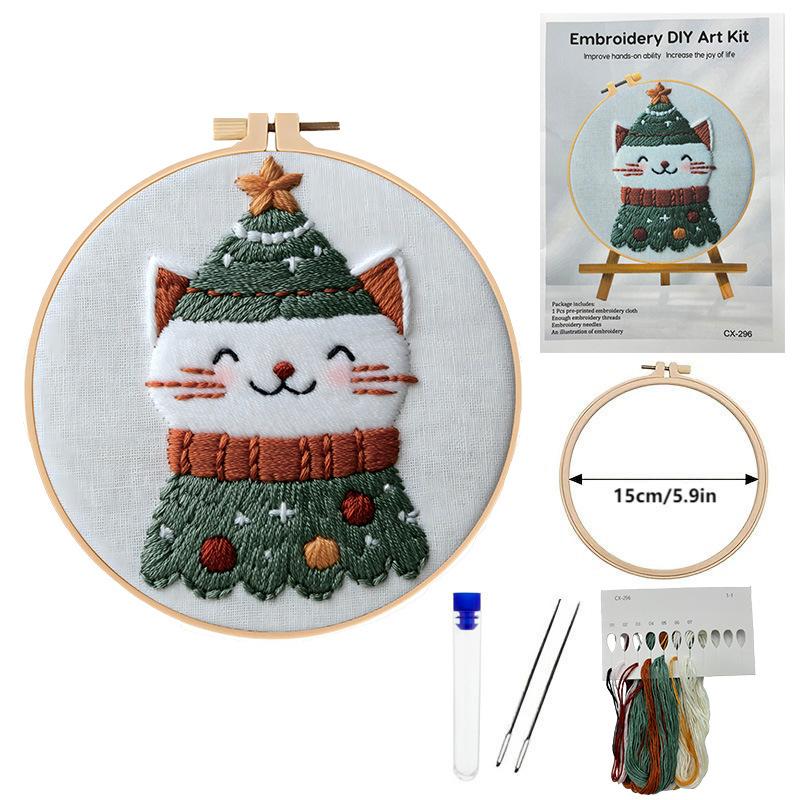 1 set kit de broderie de Noël, parfait pour les débutants, un kit de broderie de Noël festif, kit de matériel d'artisanat de broderie DIY,