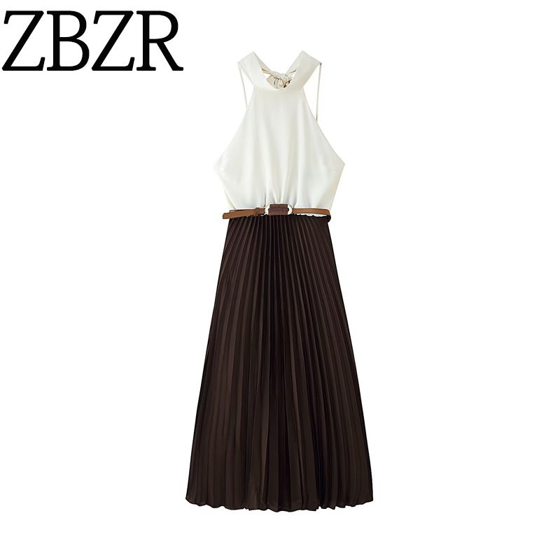 Zbzr Spring New Women clothes Western Style Fashion Small Pleated Patchwork Midi Dress 8462335 700