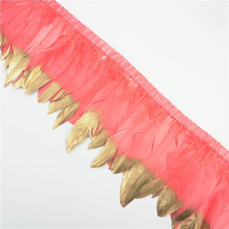 2Meter Gold Silver Goose Feathers Trim On Tape Fringe Ribbon Geese Feather for Crafts Golden Needlework Accessories Decoration