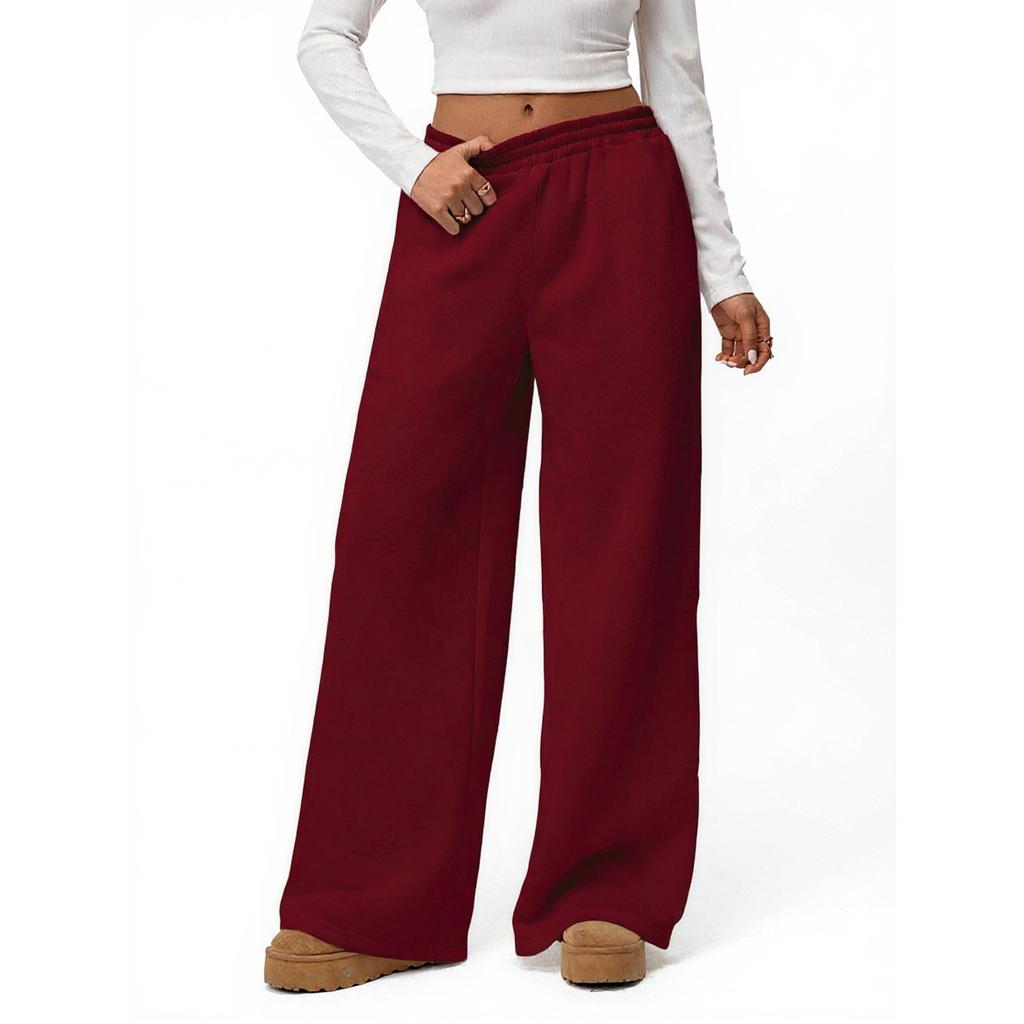 Ladies' Loose Comfortable Casual Fashionable Wide Leg Pants Solid Color And Plush High Waisted Pants