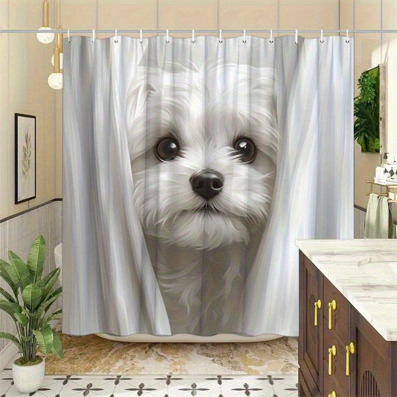 Cute White Dog Face Shower Curtain Waterproof Easy To Clean Privacy Protection Print Pet Lover Art Design Romantic Valentine