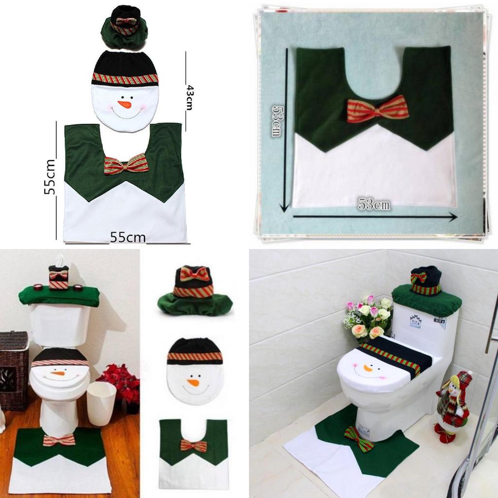 Festive 3 Pieces Set Christmas Bathroom Decoration With Santa Toilet Seat Cover