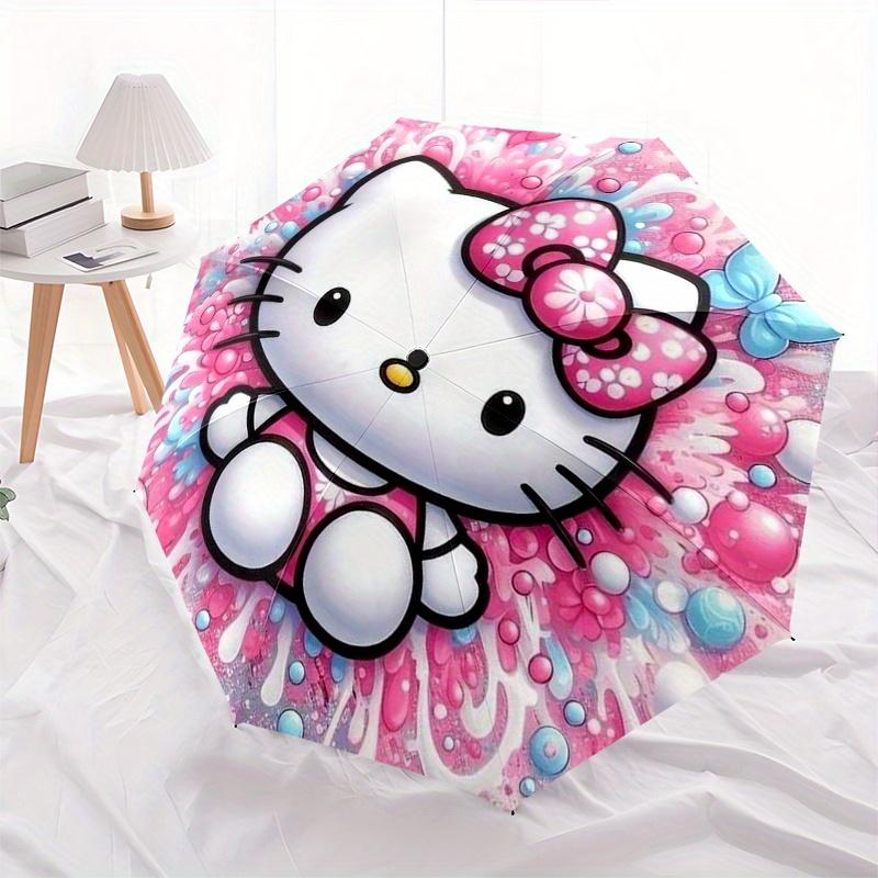 Hello Kitty, Cartoon Character Automatic Opening and Closing Folding Umbrella with 8 Rib Frame and Compact Travel Design, Perfect for All Oc