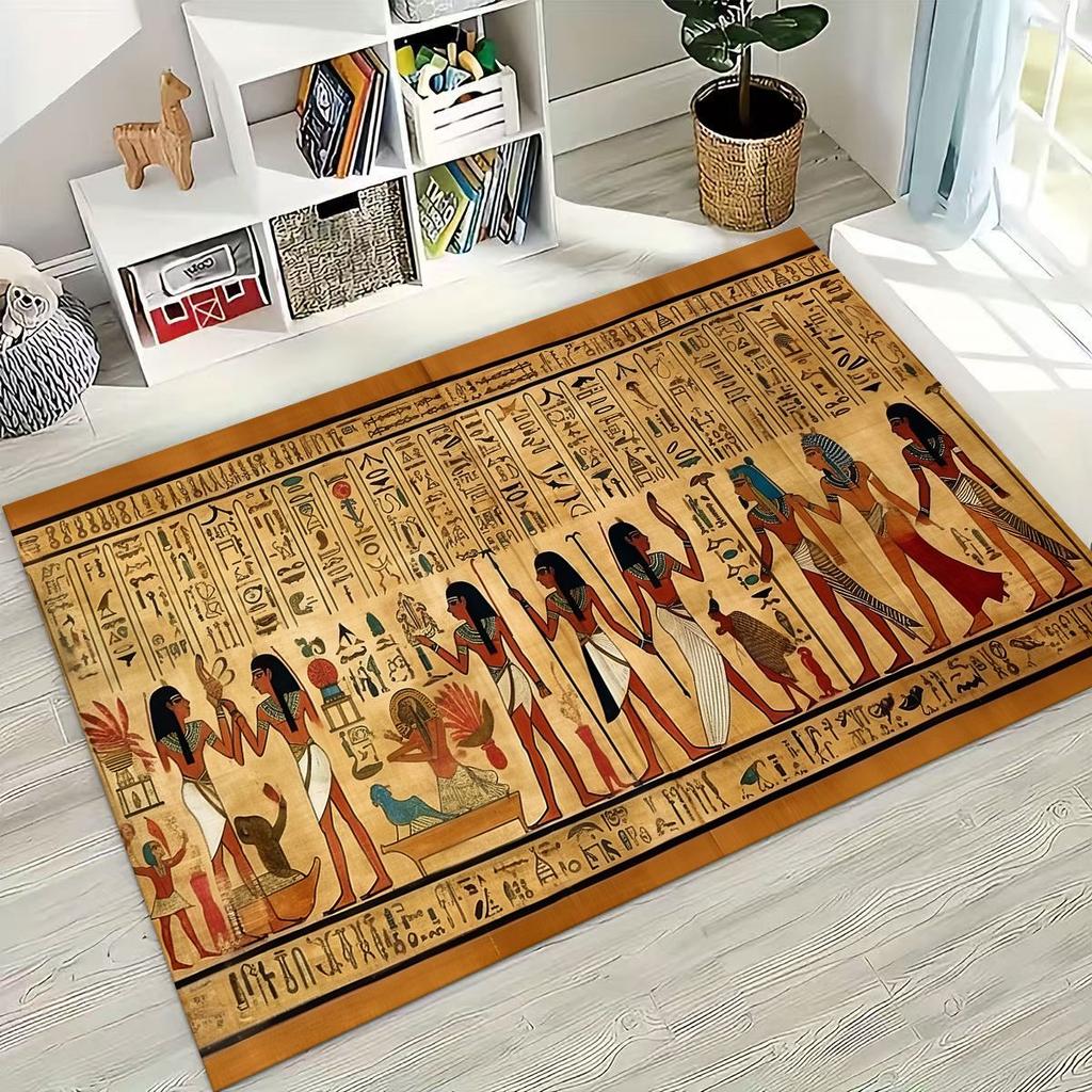 Ancient Egyptian Hieroglyphic Symbols Carved Murals Rug Carpet for Bedroom Living Room Sofa Doormat Decor,Kid Non-slip Floor Mat