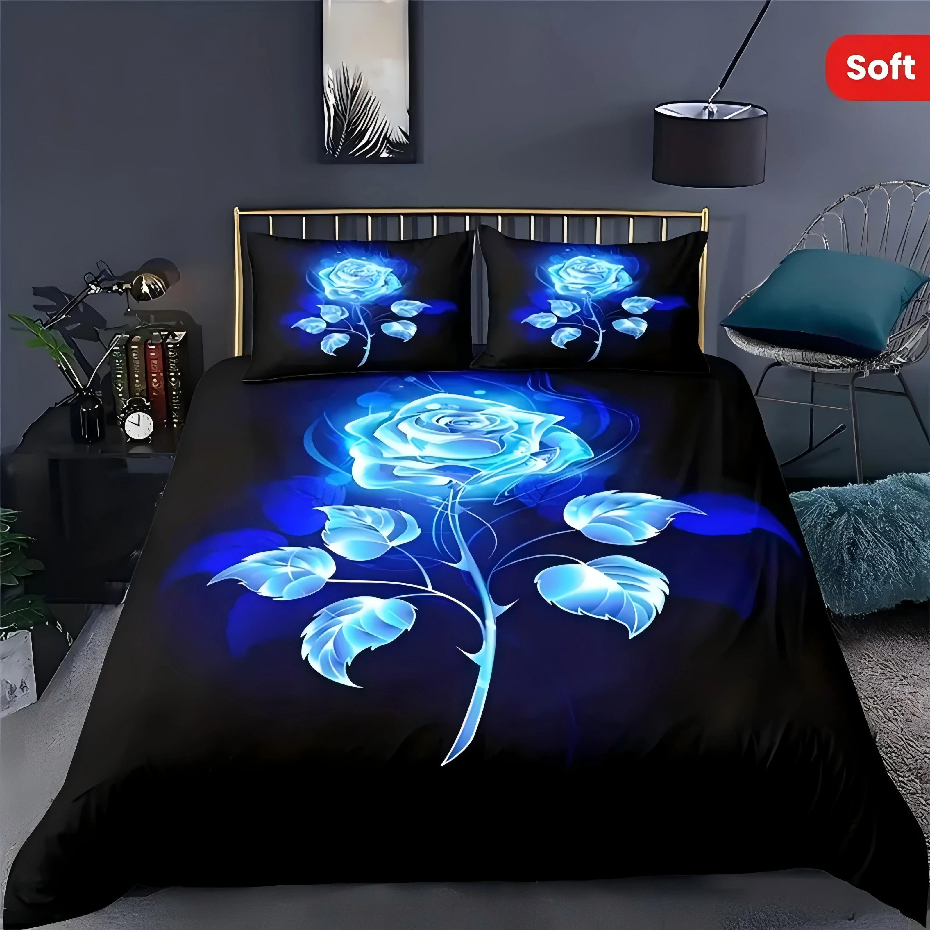

Blooming Blue Rose 3D Printed Quilt cover Beautiful Rose Bedding Cover Pillowcase Luxury Home Textiles Floral Duvet Cover sets US Twin(172x218cm)