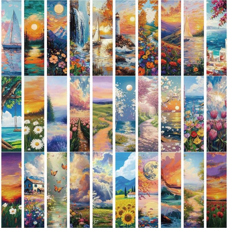 Set of 30 Landscape Pattern Bookmarks Book Page Divider Paper Book Page Divider Reading Book Mark for Student Kid