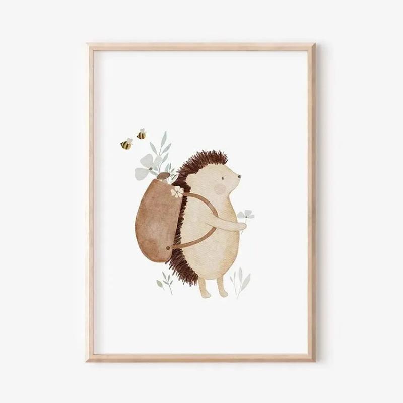 Boho Cartoon Farm Animals Wall Art Canvas Painting Rabbit Bear Bee Flower Posters and Prints Pictures for Baby Kids Room Decor