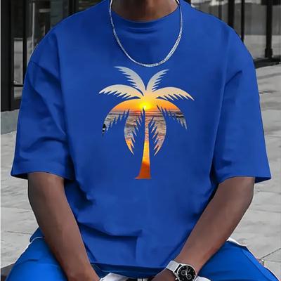 New Summer Men's Fashion T-shirt Personality Sunset Coconut Tree Printed Men's T-shirt Top