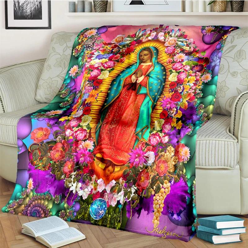 Our Lady of Guadalupe Blanket Religion Mary Throw Blanket Soft Sofa Cover Flannel Lightweight Warm Blankets for Bedroom Couch
