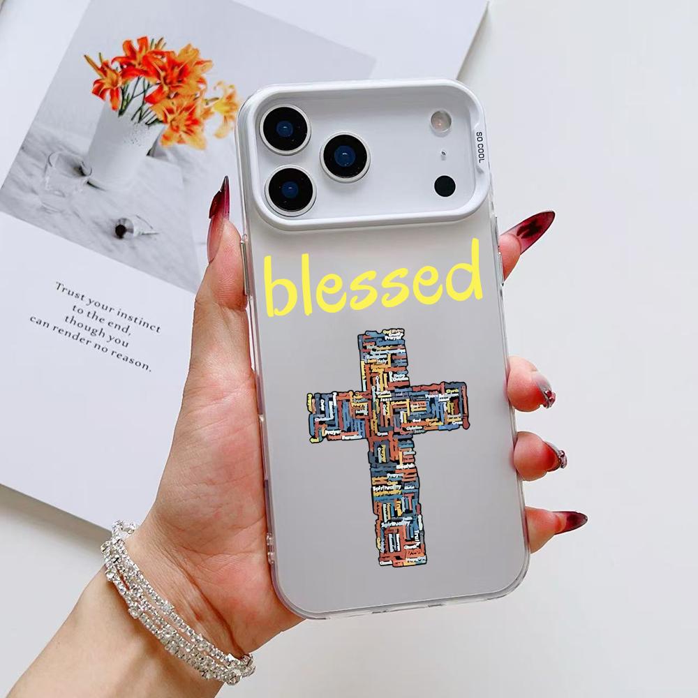 Fashion God Cross Phone Case For iPhone 17 16 15 14 13 12 11 Pro Max Air Matte Laser Aurora Shockproof Funda
