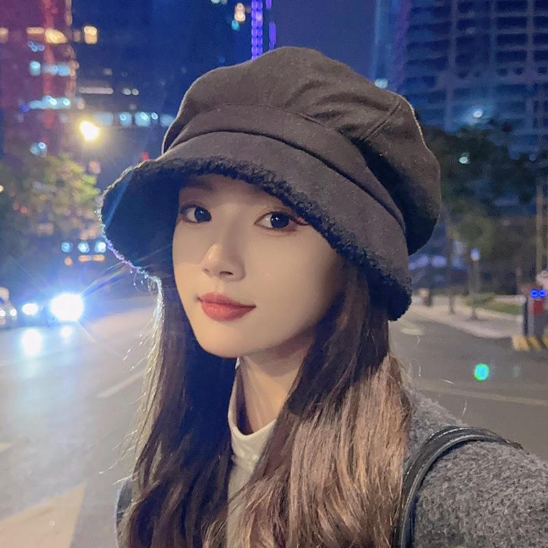 Women's Autumn/Winter Plush Fisherman Beret - Trendy Thick Warm Japanese-Style Octagonal Hat