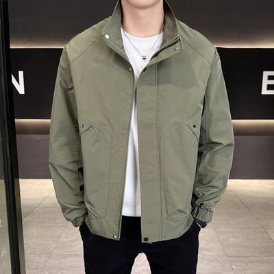 Stand-Up Collar Jacket Men'S Thin Tooling Jacket Spring New Trendy Brand Casual Light-Colored Jacket Men'S Gown