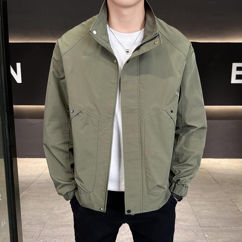 

Stand-Up Collar Jacket Men S Thin Tooling Jacket Spring New Trendy Brand Casual Light-Colored Jacket Men S Gown 4XL (recommended 185-102.5kg) зелений