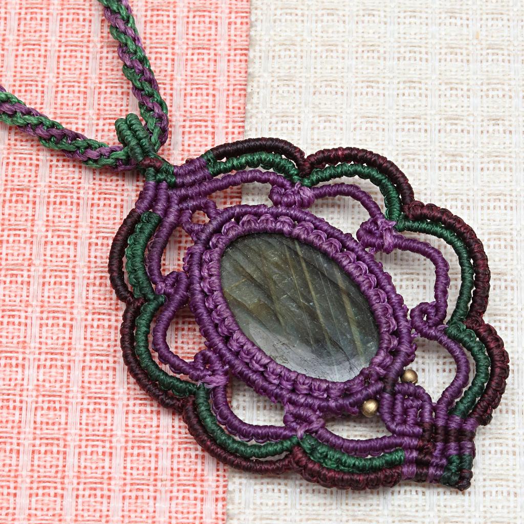 Macrame Labradorite Necklace Pendant Natural Handmade Bohemian Crystal Stone