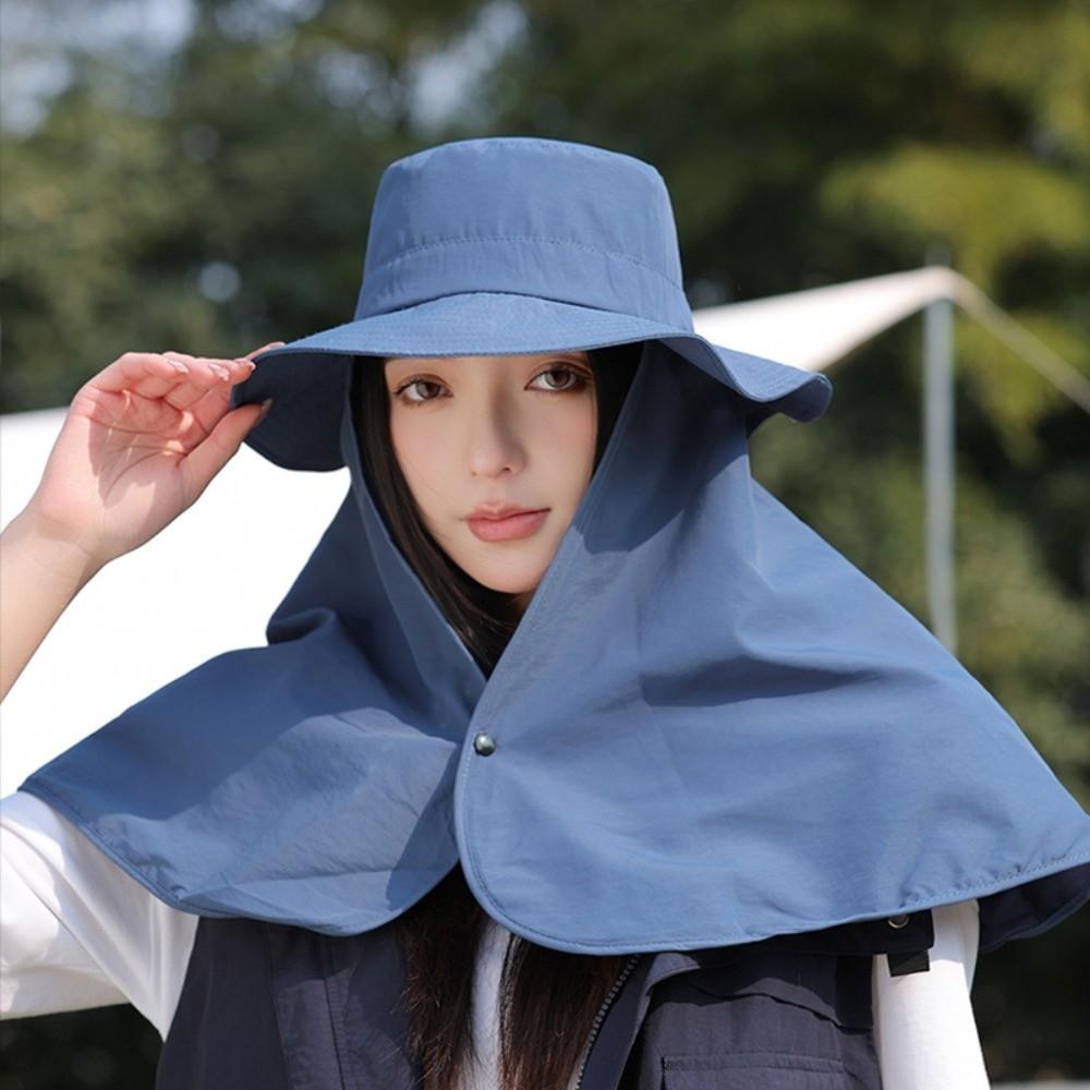 

Fashion with Neck Cover Sun Hat UV Sun Protection Solid Color Wide Brim Hats Sun Protection Hat Hiking темно-синий