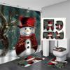 Cute Snowman Christmas Shower Curtain Set Silver Pine Branches Snowflake Xmas Balls Bathroom Decor Rug Bath Mat Toilet Lid Cover