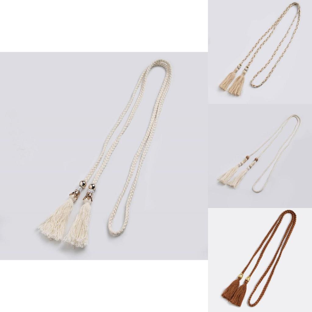 Boho Cotton Rope Waist Belt With Shell Tassels For Bohemian Festival Fashion