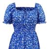 Square Neck Boho Floral Summer Dress Women Short Sleeve Smocked Swing A Line Flowy Ruffle Beach Sundress