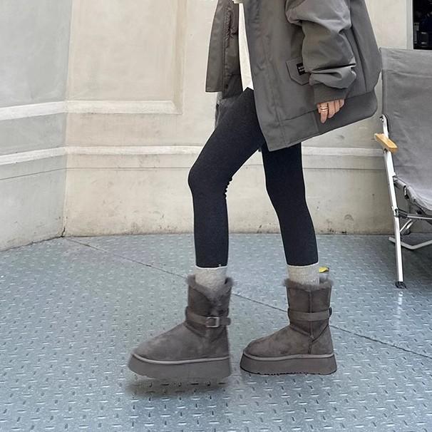 Grey Fur Integrated Snow Boots for Women's Winter New Style Thick Sole with Increased Height and Plush Thick Long Tube Snow Cotton Shoes