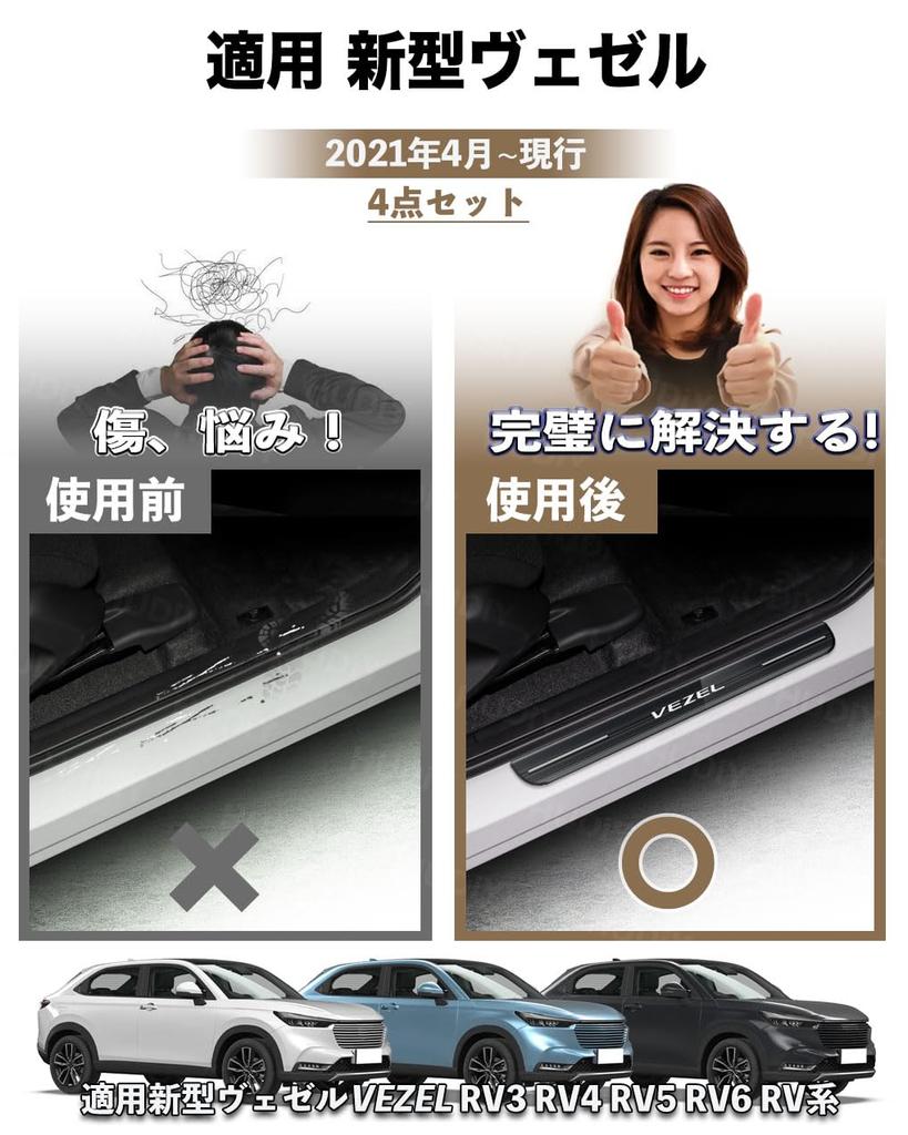 HUDIY Stainless Steel Side Step Guards for the Vezel 2021 Present Door Scuff Luggage Step Covers with and Includes a Japanese Instruction Manual Set