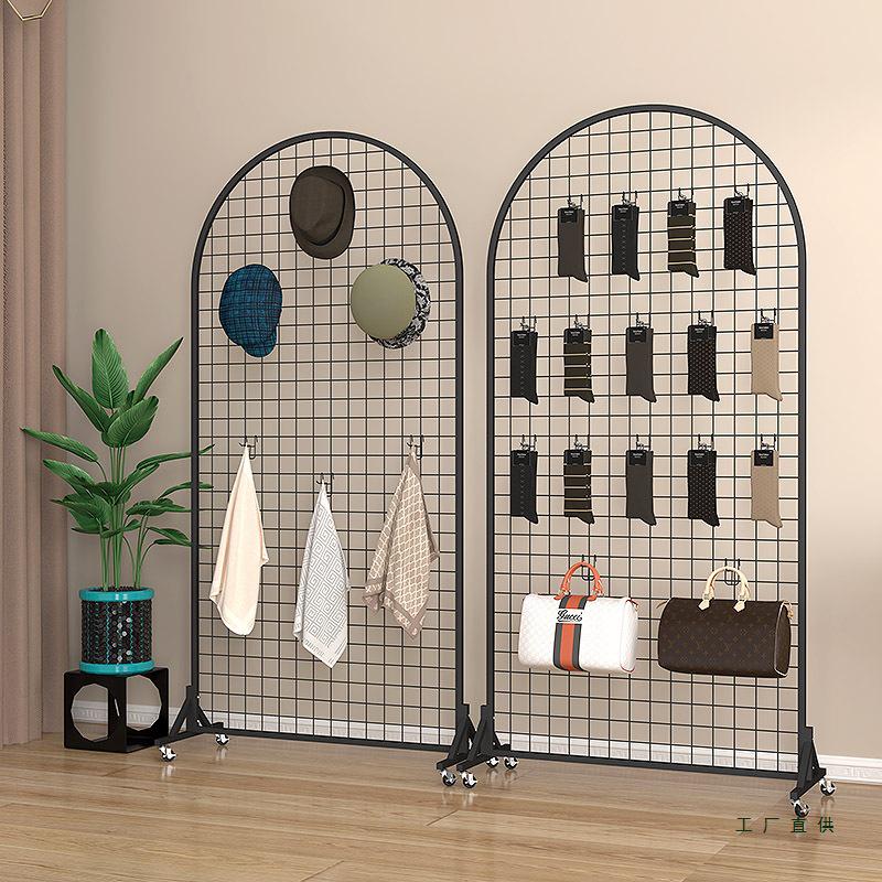 Iron Mesh Floor-Standing Display Rack with Jewelry Hooks