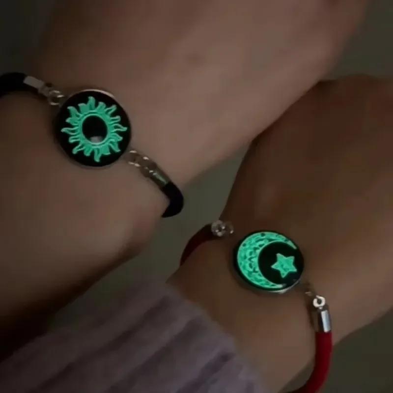 2Pcs Fashion Luminous Sun Moon Braided Bracelets for Lovers Couple Bracelets Fashion Valentine's Day Jewelry Girlfriend Gifts