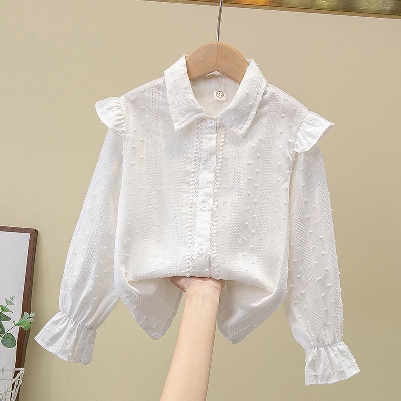 Mädchen-Langarm-Schulhemd aus weißer Baumwolle: Stilvolles, vielseitiges Frühjahrs-/Herbstoberteil