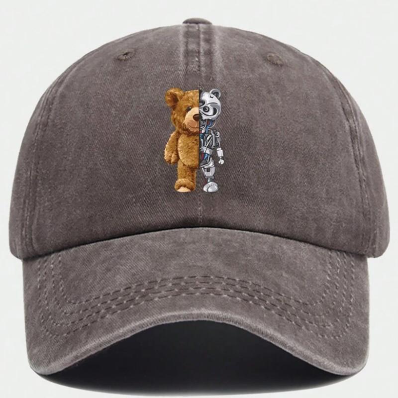 Cappellino da baseball vintage lavato con simpatico motivo di orsacchiotto, adatto sia per Unisex che per Donne, traspirante e regolabile.