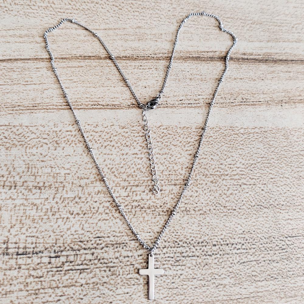 14K Gold Plated Stainless Steel Cross Necklace for Women - Beaded Chain, Simple & Elegant Design