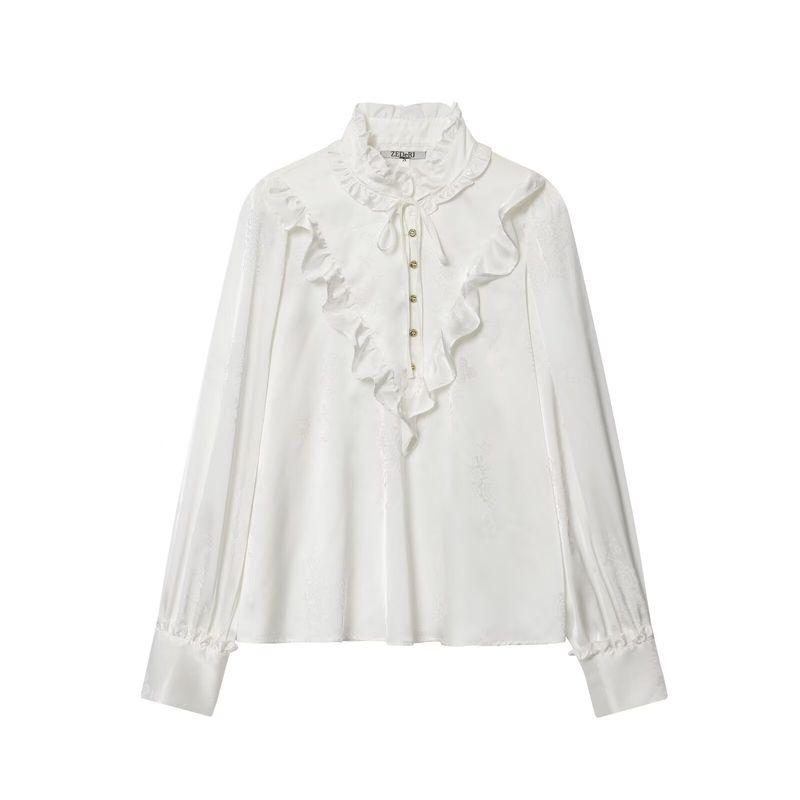 Za New Fall Women's Clothing 2025 Fashion Style Fashion Jacquard Silk Satin Texture Long Sleeves Shirt 8846588