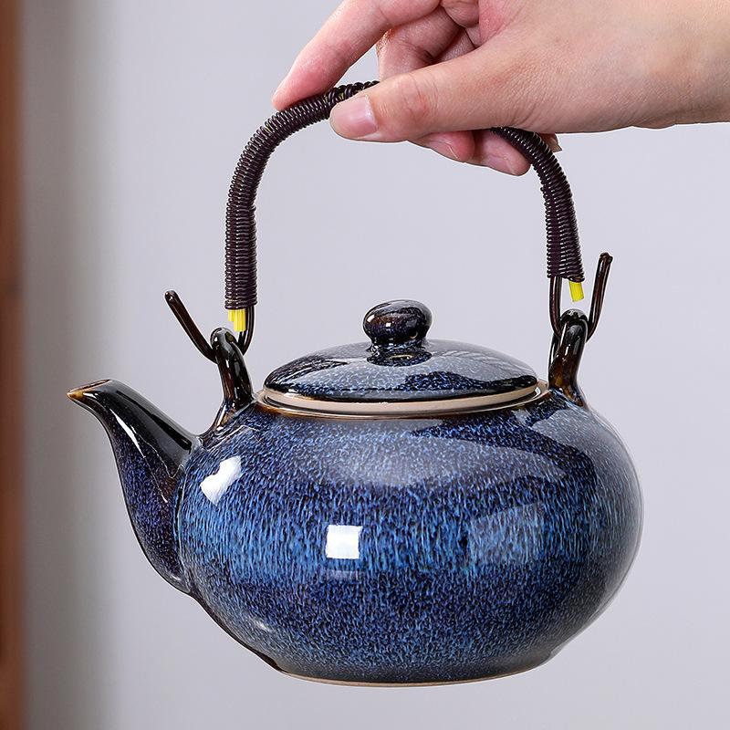 Japanese Style Kung Fu Tea Set Kiln Transformed Lifting Beam Teapot Ceramic Teapot Simple with Filter Tea Maker Single Pot