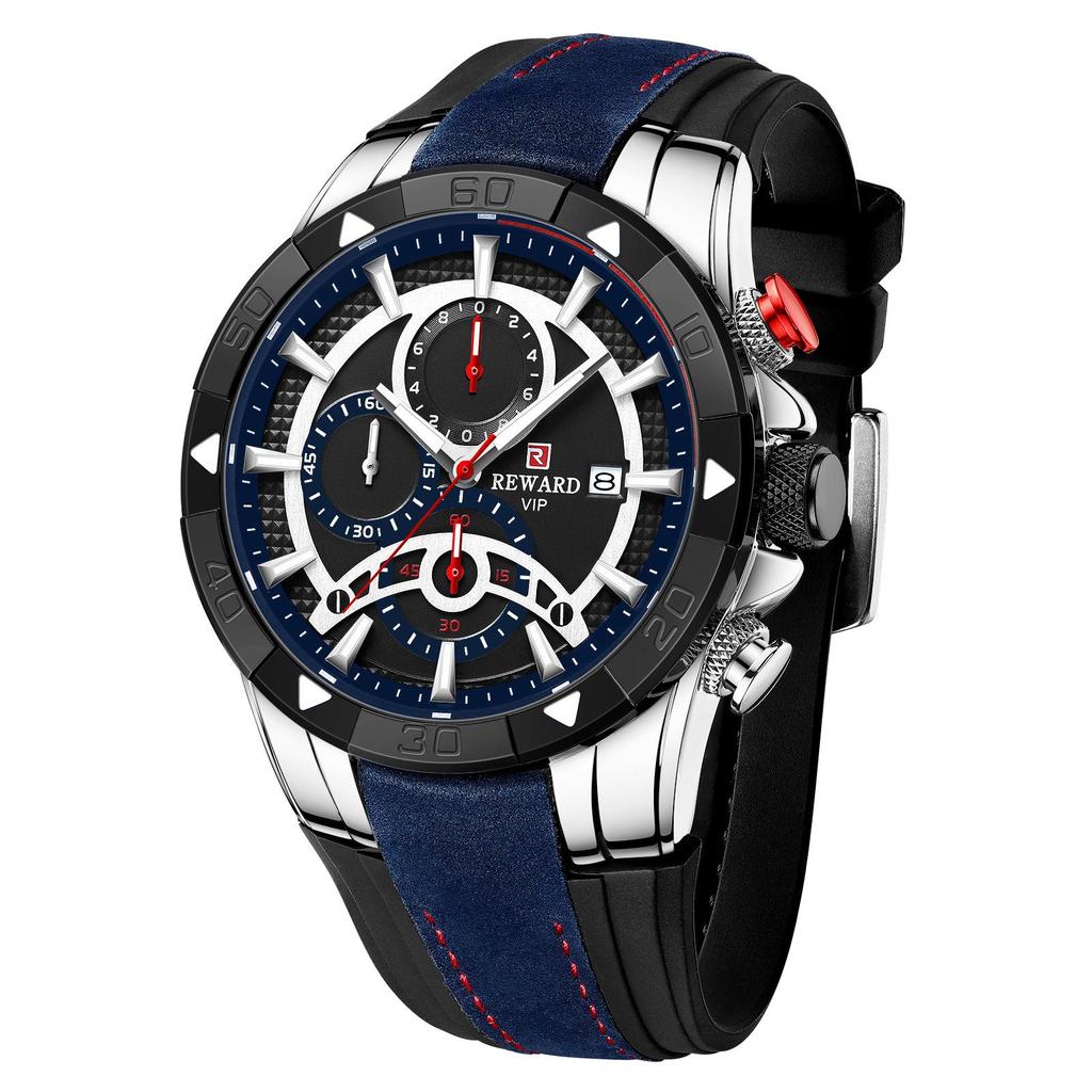 Herren-Chronographuhr - Wasserdicht, Leuchtend, Farbblockiertes Silikonarmband, Sportliches Design