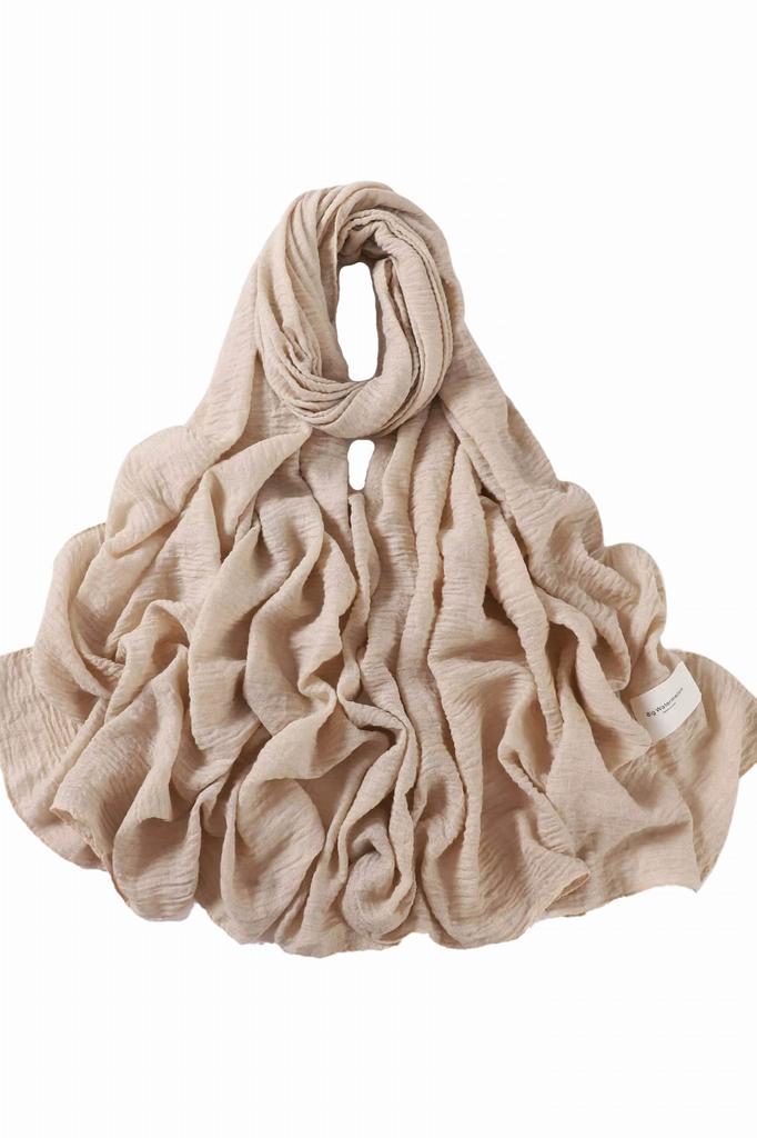 Beige Scarf with Embossed Texture 180X90 - Cotton and Polyester