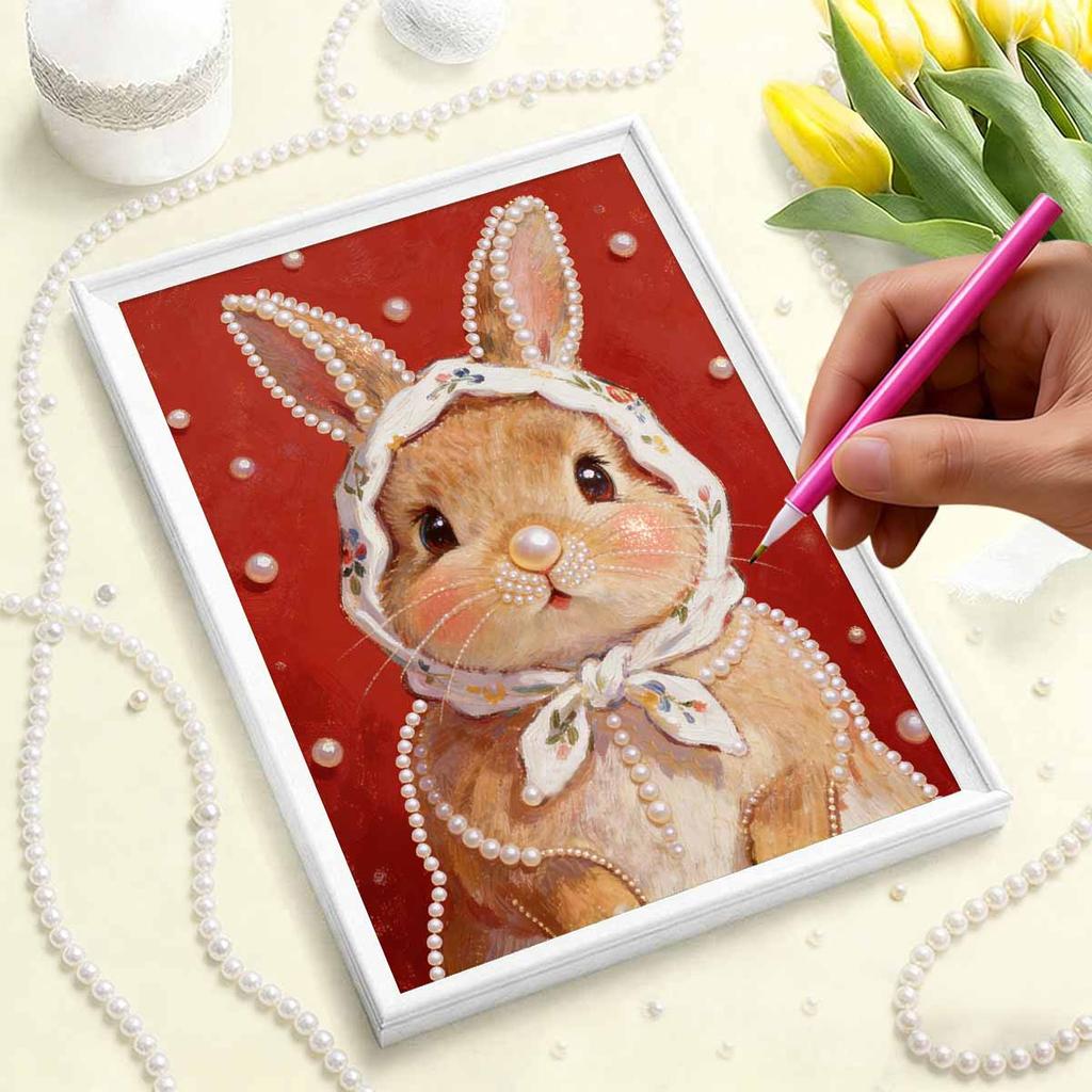 Handmade DIY Pearl Painting Photo of The Little White Rabbit Theme Bedroom Living Room Frameless Diy Handmade Sticky Diamond Creative Canvas Painting