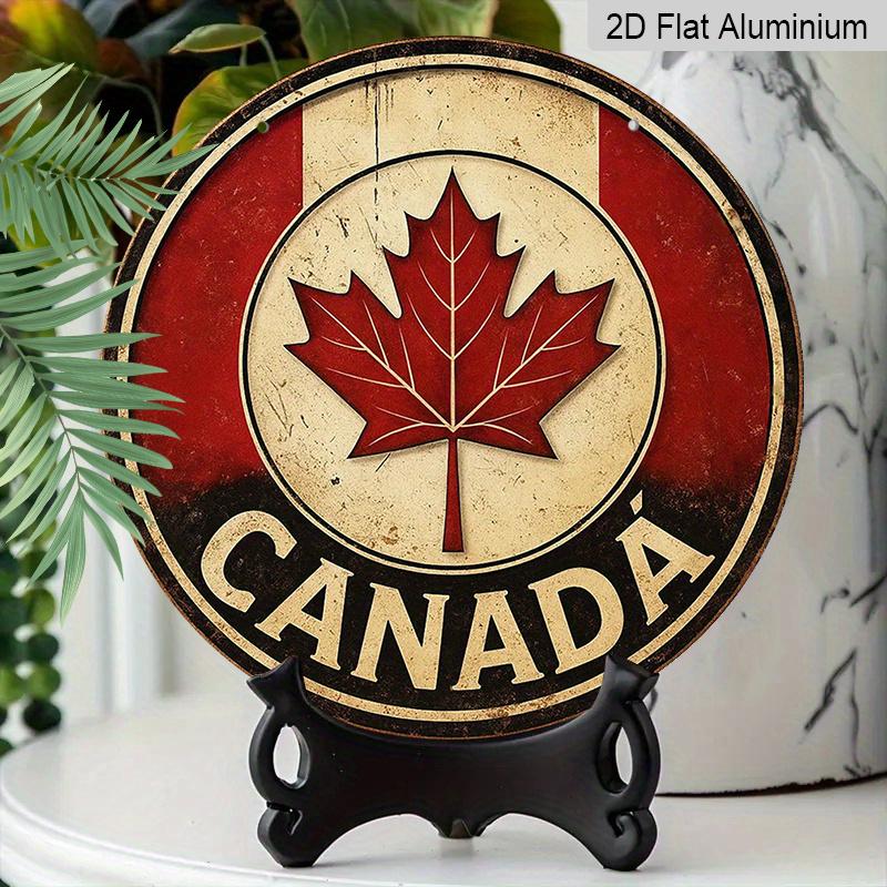 2D Flat, 1pc Round Aluminum Canada Maple Leaf Sign, Vintage Retro Canadian Flag Wall Decor, Waterproof & Durable, Perfect for Canada Day, Home