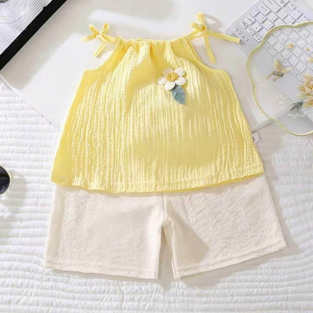 Summer Girl Floral Sleeveless Twopiece Set With Soft Polyester Fabric For Kids