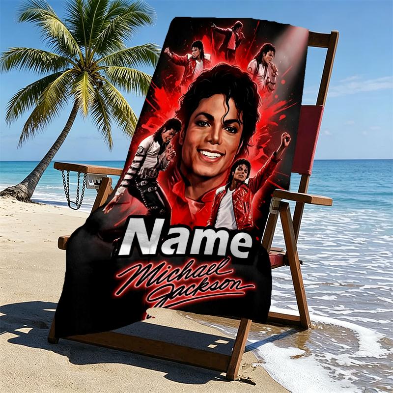 Personalisierbares Strandtuch mit individuellem Namen und Michael Jackson Druck, für Reise Camping Strandparty Heimdeko, Geburtstagsgeschenk für Familie & Freunde