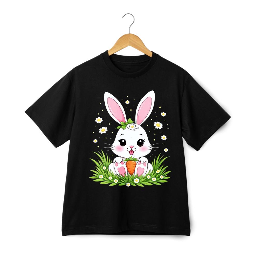 Easter Rabbit & Carrot Print T-Shirt | Cute Animal Lover Casual Shirt Unisex