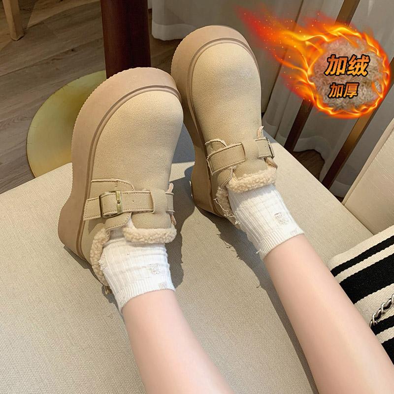 CRLAYDK Women's Winter Snow Suede Boots Slip On Platform Walking Fur Lined Warm Comfortable Booties Outdoor Short Lady Botas