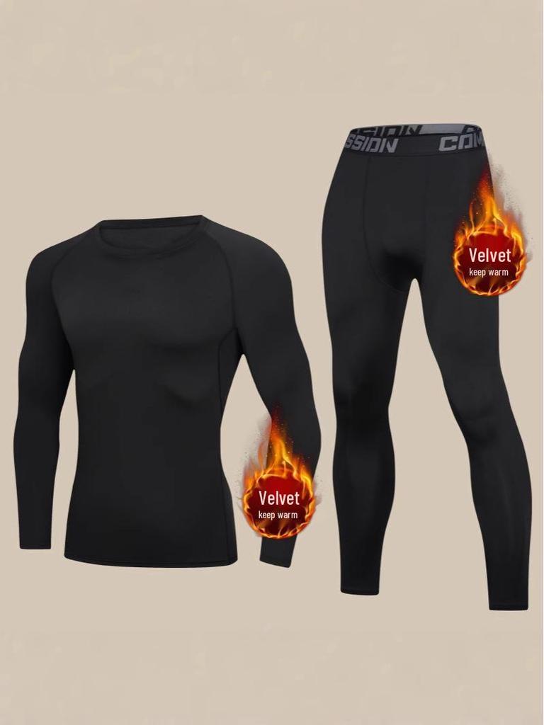 Men's Thermal Fleece Base Layer Set - Winter Velvet Running Sportswear