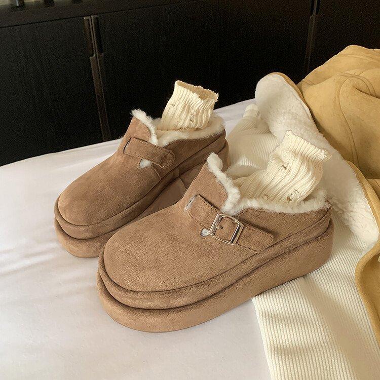 

Версия из мягкой кожи~ Зимние сапоги полусапожки 2024 зимние сапоги с меховой отделкой на носке, пушистые тапочки, женская обувь на маленькой толстой подошве, ботинки Boken 40 абрикосовый