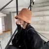 Double-sided Suede Lamb Wool Plush Warm Basin Hat Female Winter Solid Colr Balck Bucket Hat Women