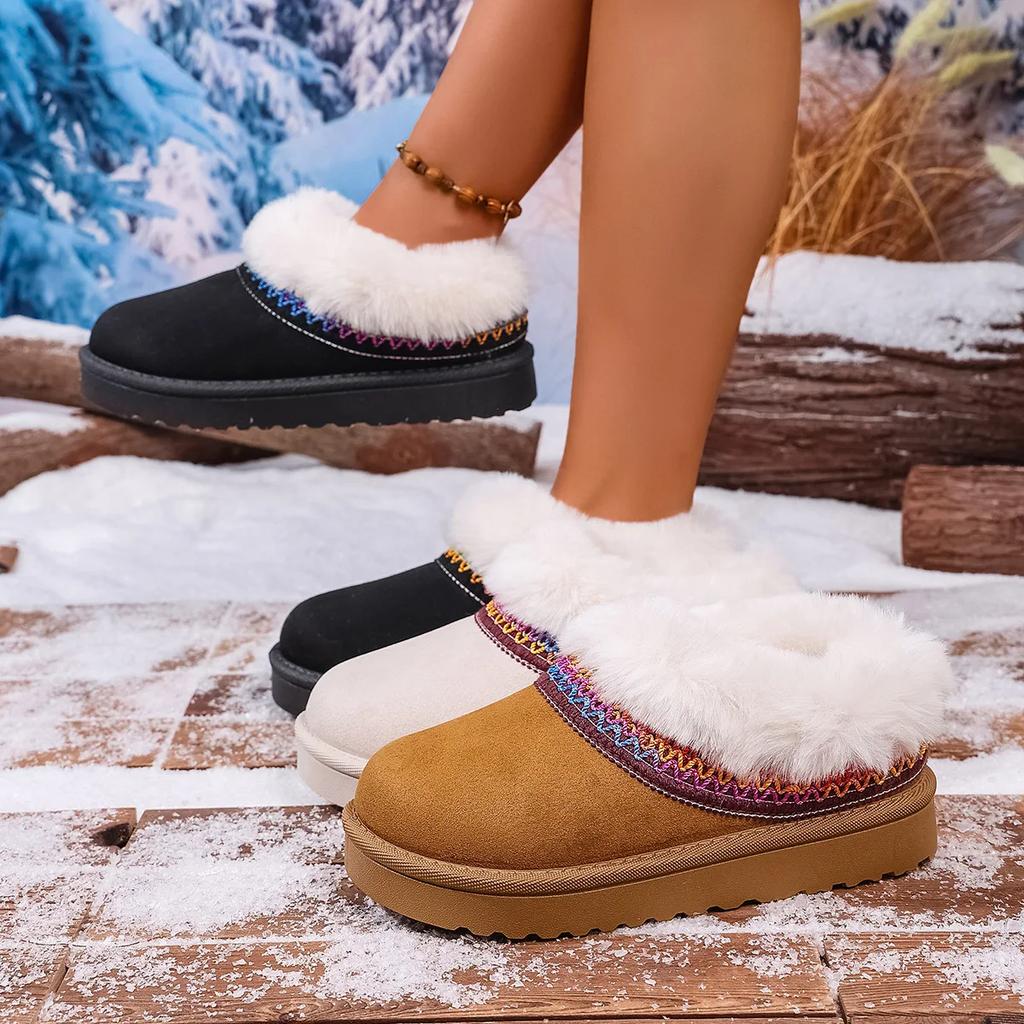 Fashion Comfortable Large Size Winter Snow Boots Women's Slip-On Cotton Shoes Thick Bottom Ethnic Style Toe Covering Rubber Surface