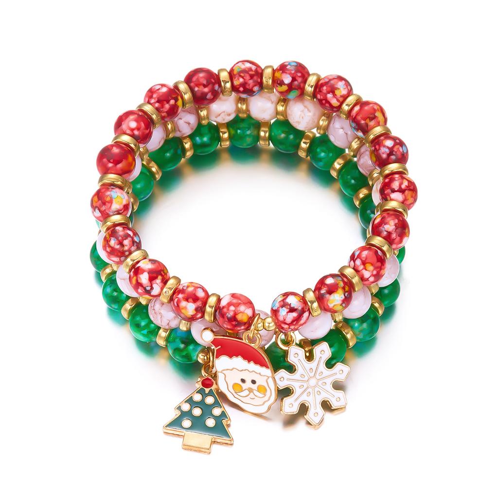 Christmas  Ol Paper Card Bracelet Set, Santa Snowman Reindeer Beaded Charm Bracelets, Holiday Jewelry Gift for Women & Gi