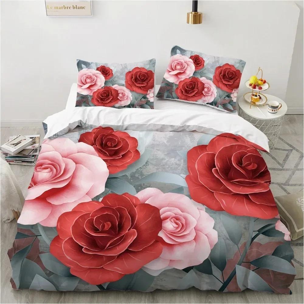 Pink Rose Flowers Bedding CollectionDuvet Cover Comforter Bed Collection Quilt Cover PillowcaseKing Queen Twin Size Boys Girls Adultse