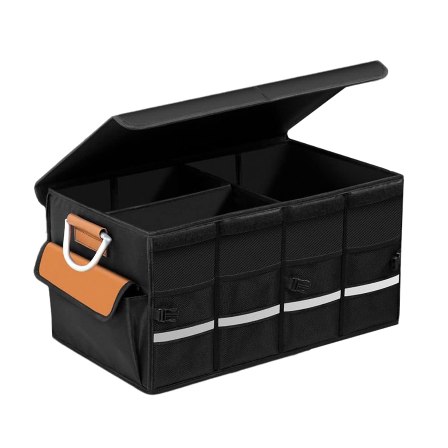 

Gorocking Car Storage Box Trunk Storage Box Foldable with Dividers Brown (M, Pocket)