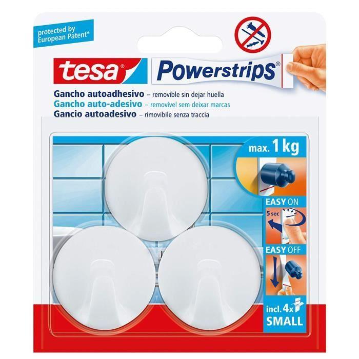 Tesa 575770000101 Powerstrips Crochets, Petit, Autocollant, Circulaire, Blanc - 57577-00001-01