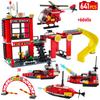 Helicóptero de Bomberos Tobogán Bloques de Construcción Estación de Bomberos de la Ciudad Figuras de Bomberos Hombre Ladrillos Barco de Bomberos Juguetes para Niños Regalos