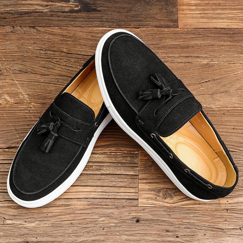 Trendy Men's Velvet Bean Shoes Slip-On Casual Loafers Round Toe Breathable Synthetic Leather Rubber Bottom Shoes